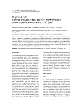 Original Article Genetic Analysis of Four Cases of Methylmalonic Aciduria and Homocystinuria, Cblc Type