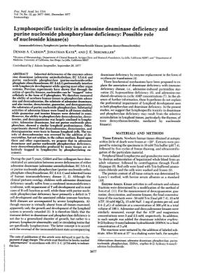 Lymphospecific Toxicity in Adenosine Deaminase Deficiency and Purine