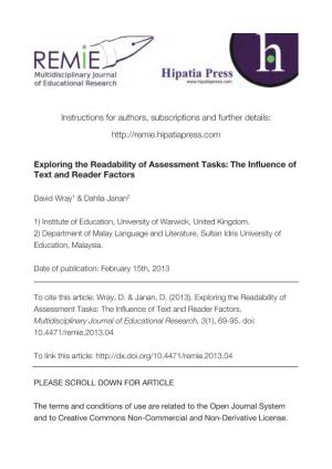 Exploring the Readability of Assessment Tasks: the Influence of Text and Reader Factors