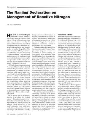 The Nanjing Declaration on Management of Reactive Nitrogen