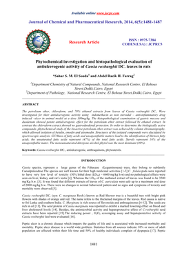 1481-1487 Research Article Phytochemical Investigation and Histo