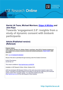 Towards 'Engagement 2.0': Insights from a Study of Dynamic Consent with Biobank Participants