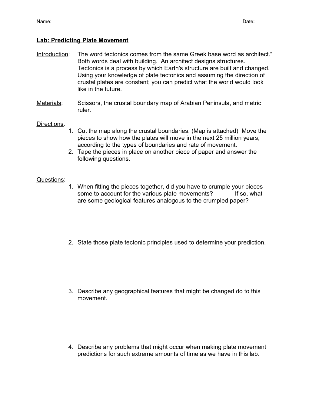 Lab: Predicting Plate Movement