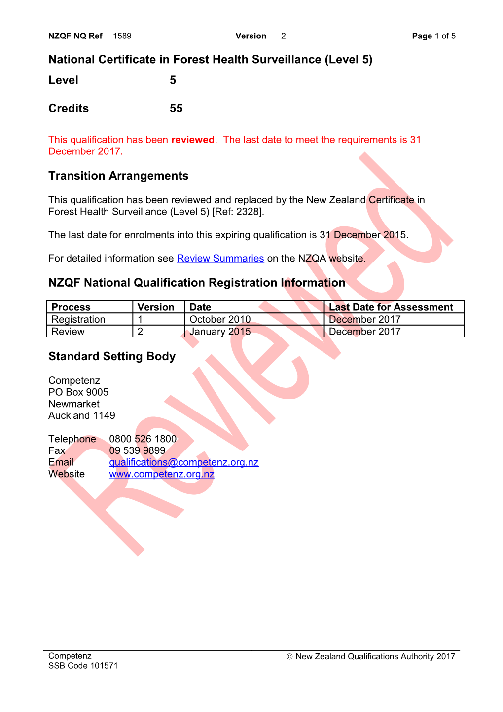 1589 National Certificate In Forest Health Surveillance (Level 5)