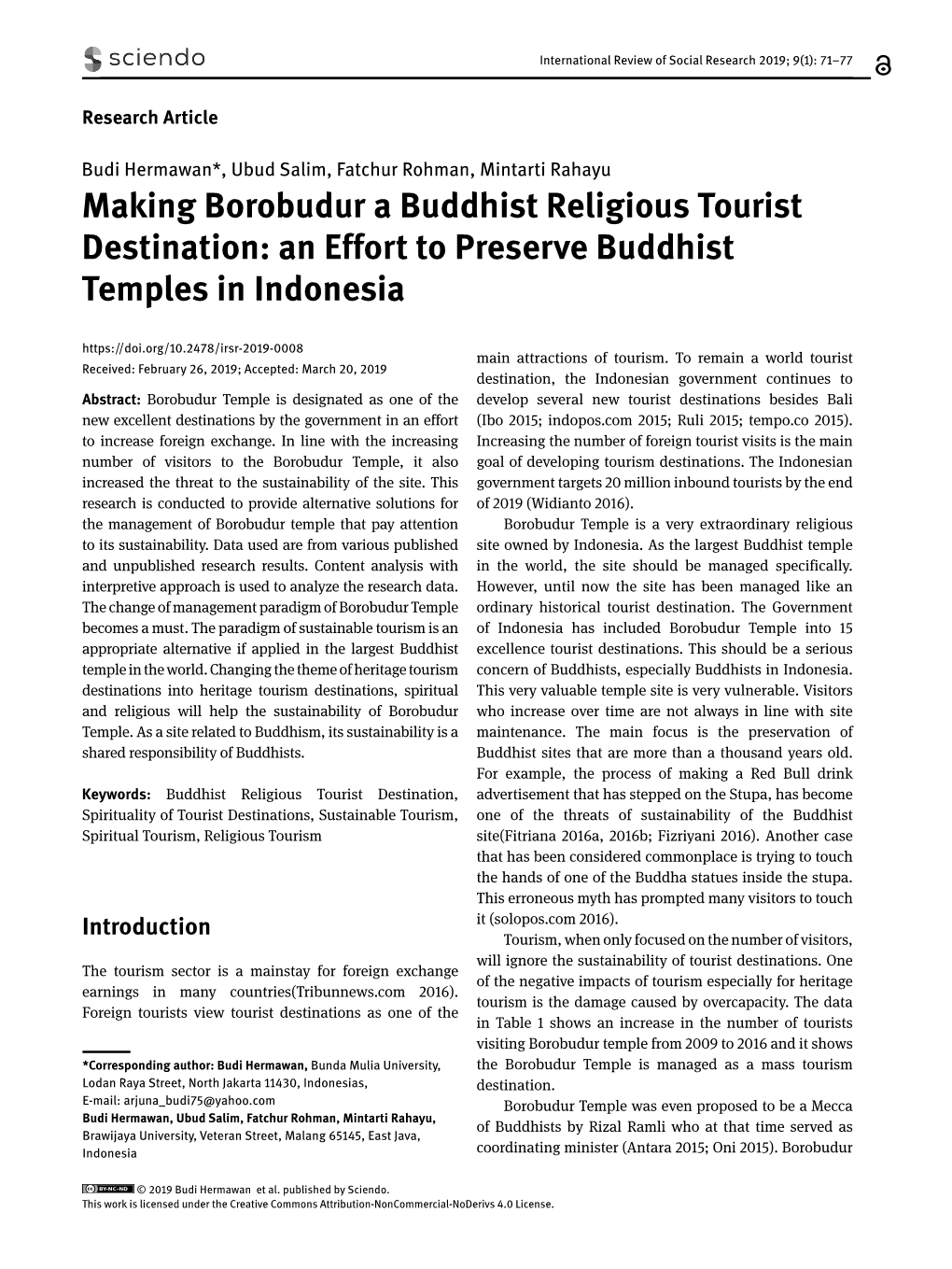 Making Borobudur a Buddhist Religious Tourist Destination