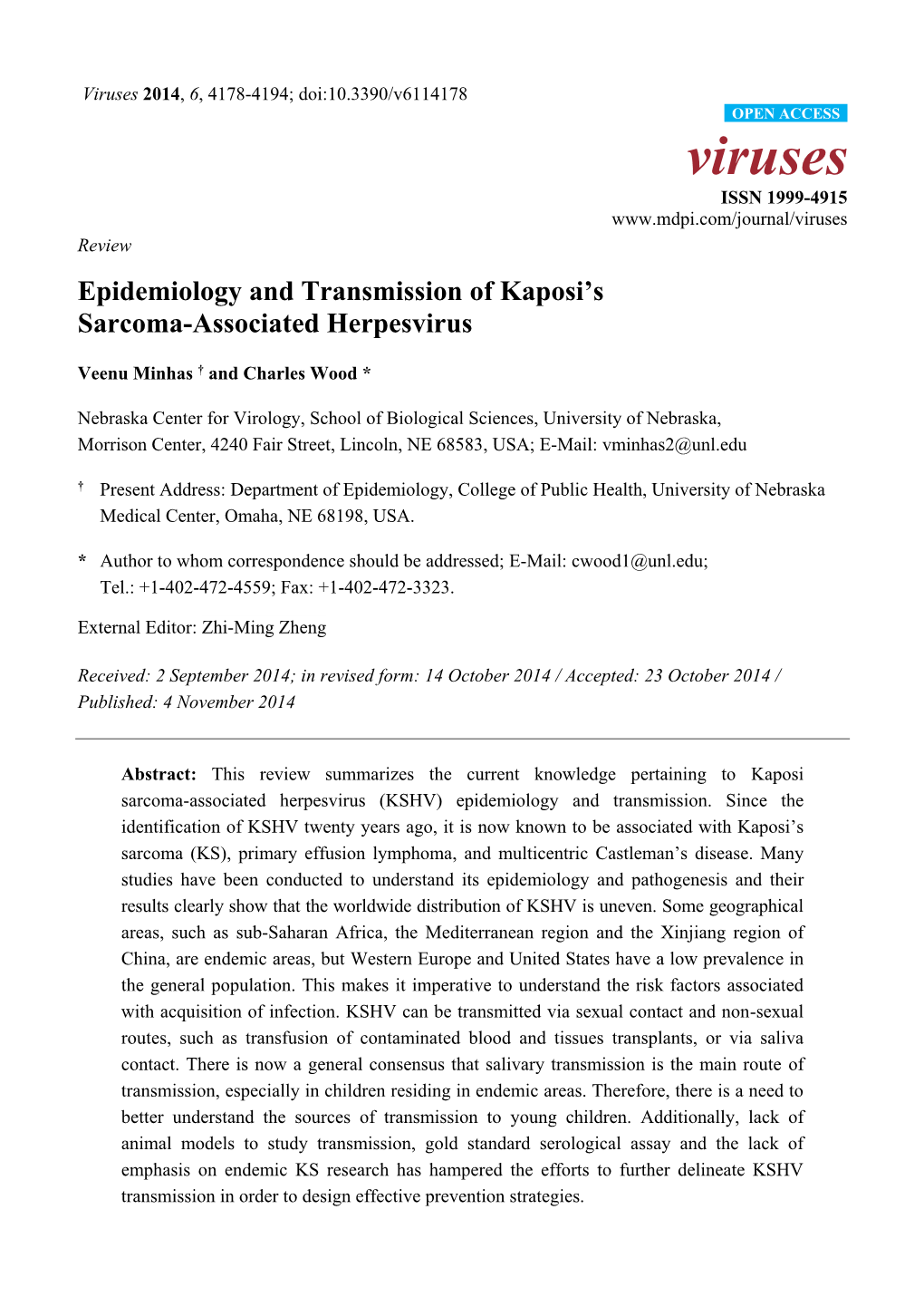 Epidemiology and Transmission of Kaposi's Sarcoma