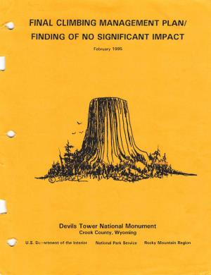 Climbing Management Plan/ Finding of No Significant Impact