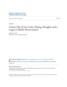 China's Tale of Two Cities: Beijing, Shanghai, and a Legacy Catholic Perserverance Anthony E
