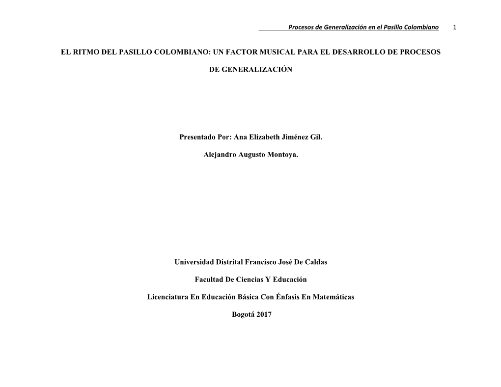 El Ritmo Del Pasillo Colombiano: Un Factor Musical Para El Desarrollo De Procesos