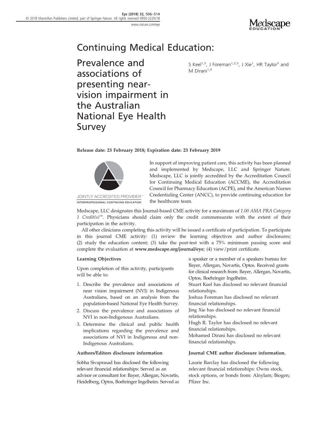 Prevalence and Associations of Presenting Near-Vision Impairment in the Australian National Eye Health Survey
