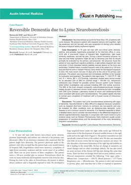 Reversible Dementia Due to Lyme Neuroborreliosis