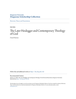 The Later Heidegger and Contemporary Theology of God Daniel Martino