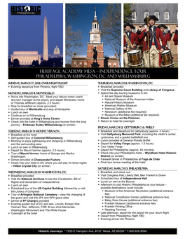 Heritage Academy Mesa – Independence Tour Philadelphia, Washington, DC and Williamsburg