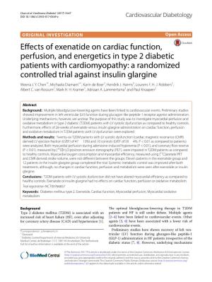 Effects of Exenatide on Cardiac Function, Perfusion, and Energetics