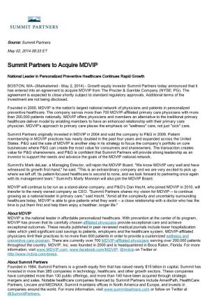 Summit Partners to Acquire MDVIP