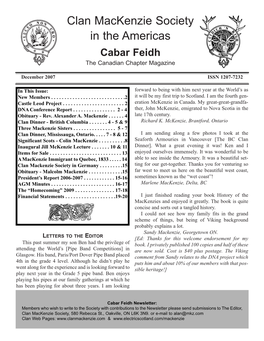 Clan Mackenzie Society in the Americas Cabar Feidh the Canadian Chapter Magazine