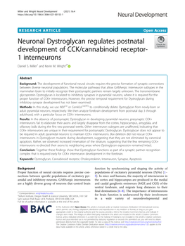 Neuronal Dystroglycan Regulates Postnatal Development of CCK/Cannabinoid Receptor- 1 Interneurons Daniel S