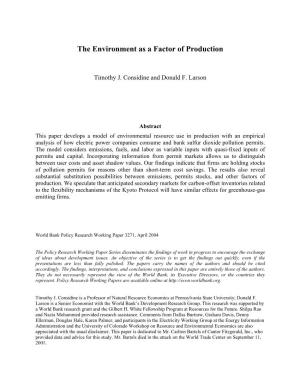 The Environment As a Factor of Production