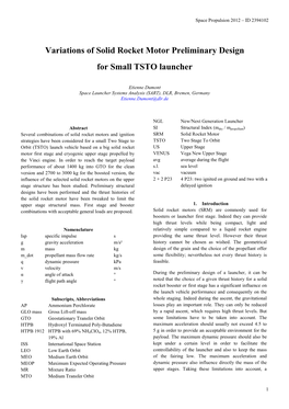 Variations of Solid Rocket Motor Preliminary Design for Small TSTO Launcher