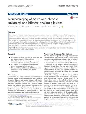Neuroimaging of Acute and Chronic Unilateral and Bilateral Thalamic Lesions C