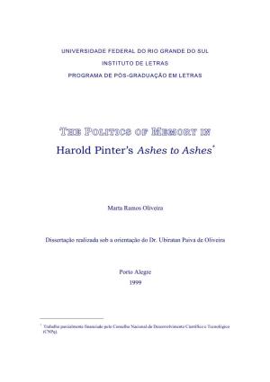 Harold Pinter's Ashes to Ashes*