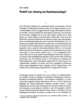 Rudolf Von Jhering Als Rechtssoziologe*