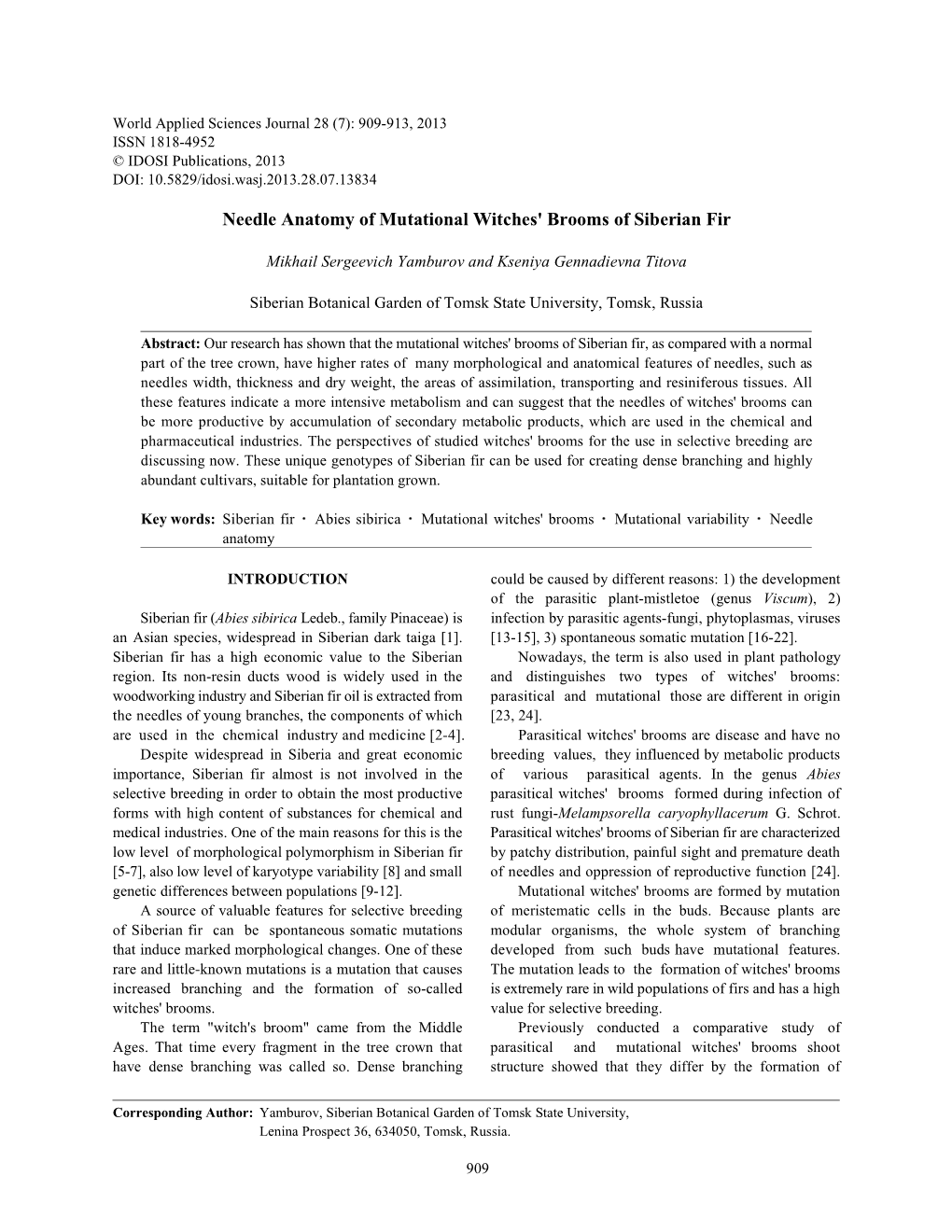 Needle Anatomy of Mutational Witches' Brooms of Siberian Fir