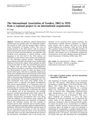 The International Association of Geodesy 1862 to 1922: from a Regional Project to an International Organization W