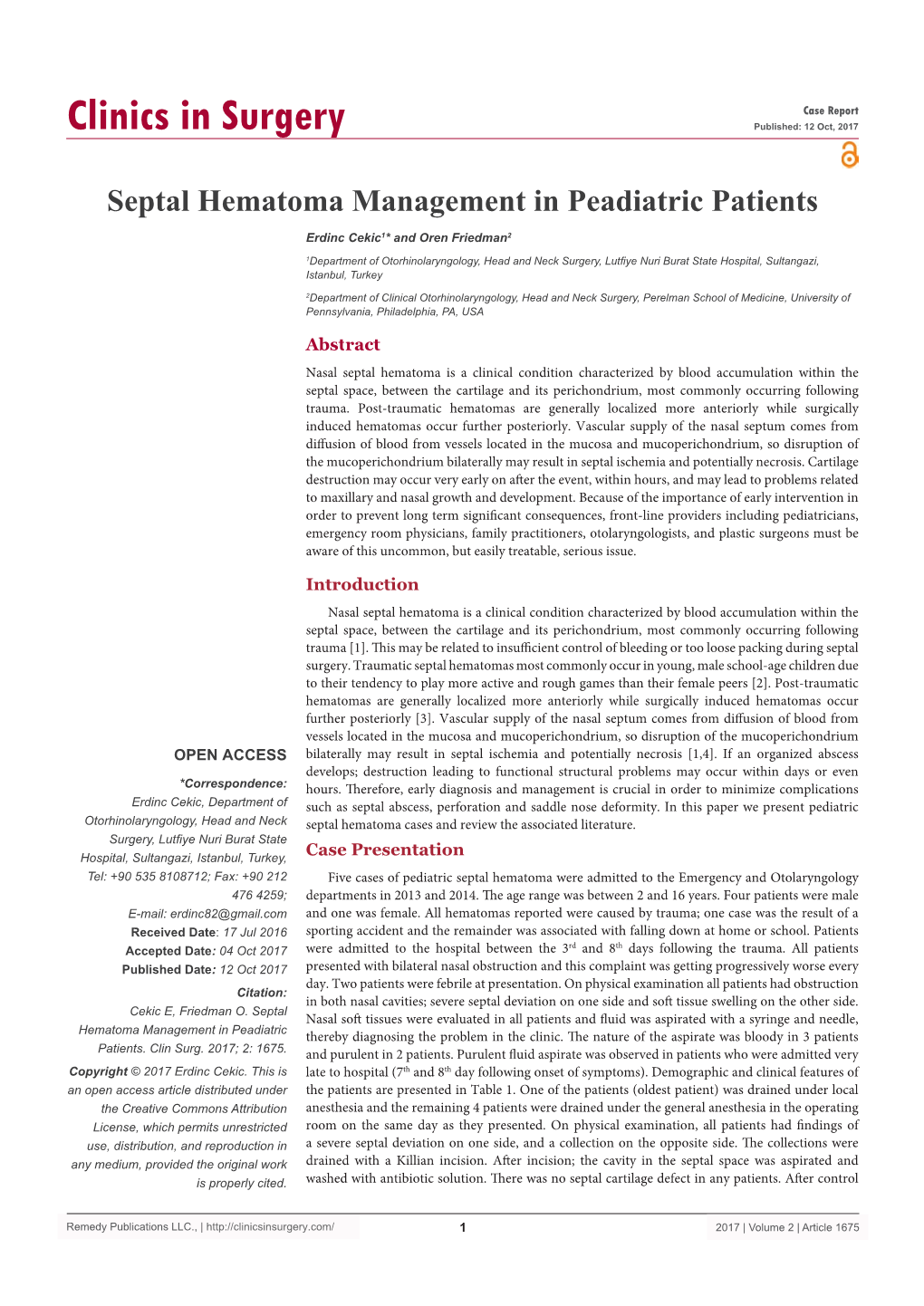 Septal Hematoma Management in Peadiatric Patients