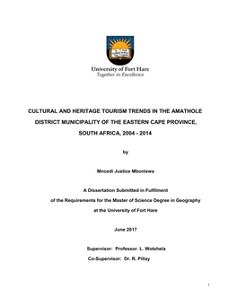 Cultural and Heritage Tourism Trends in the Amathole District Municipality of the Eastern Cape Province, South Africa, 2004