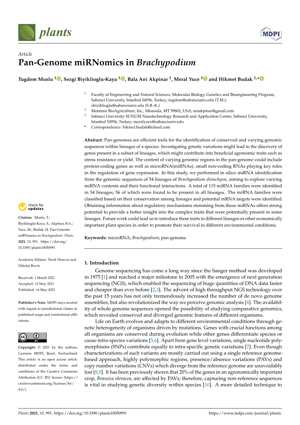 Pan-Genome Mirnomics in Brachypodium