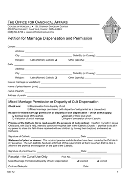 Petition for Marriage Dispensation and Permission