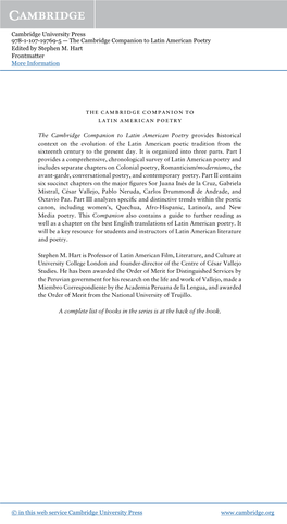 The Cambridge Companion to Latin American Poetry Edited by Stephen M