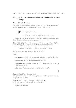 2.4 Direct Products and Finitely Generated Abelian Groups