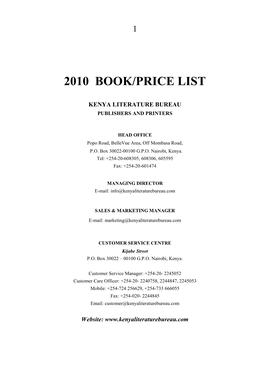 2010 Book/Price List