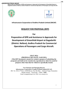 Rfp for Preparation of DPR for Development of Greenfield Airport