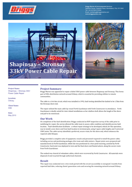 Shapinsay – Stronsay 33Kv Power Cable Repair