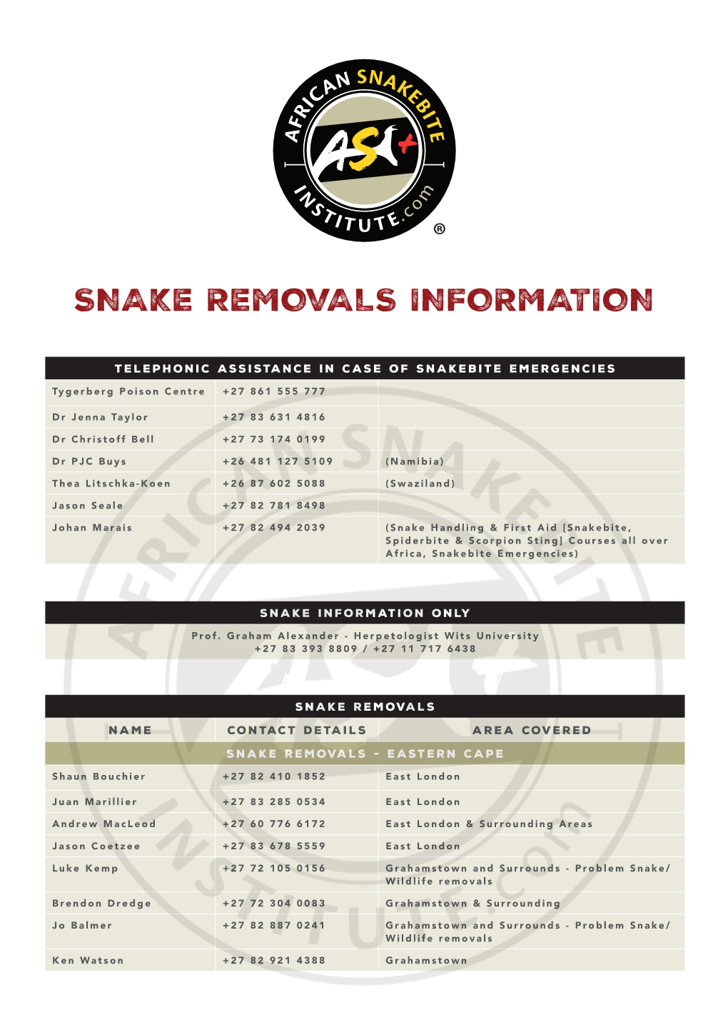 Snake Removals Information