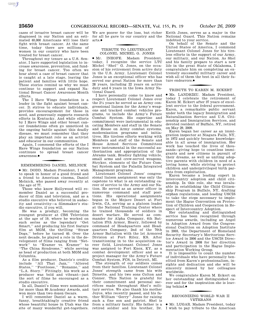 CONGRESSIONAL RECORD—SENATE, Vol. 155, Pt. 19 October