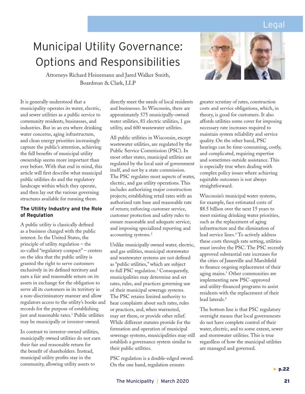 Municipal Utility Governance: Options and Responsibilities Attorneys Richard Heinemann and Jared Walker Smith, Boardman & Clark, LLP