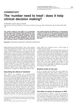 The 'Number Need to Treat': Does It Help Clinical Decision Making?