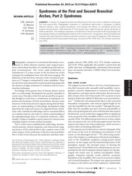 Syndromes of the First and Second Branchial REVIEW ARTICLE Arches, Part 2: Syndromes