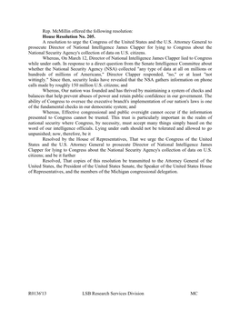 House Resolution No. 205. a Resolution to Urge the Congress of the United States and the U.S