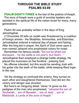 Through the Bible Study Psalms 83-89