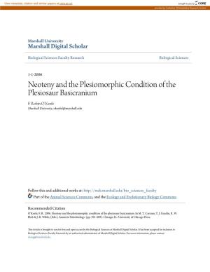 Neoteny and the Plesiomorphic Condition of the Plesiosaur Basicranium F