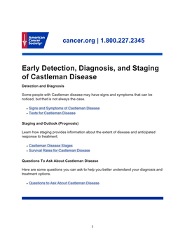 Early Detection, Diagnosis, and Staging of Castleman Disease Detection and Diagnosis