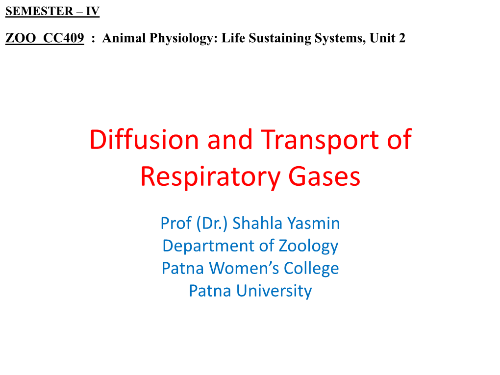 Diffusion and Transport of Respiratory Gases