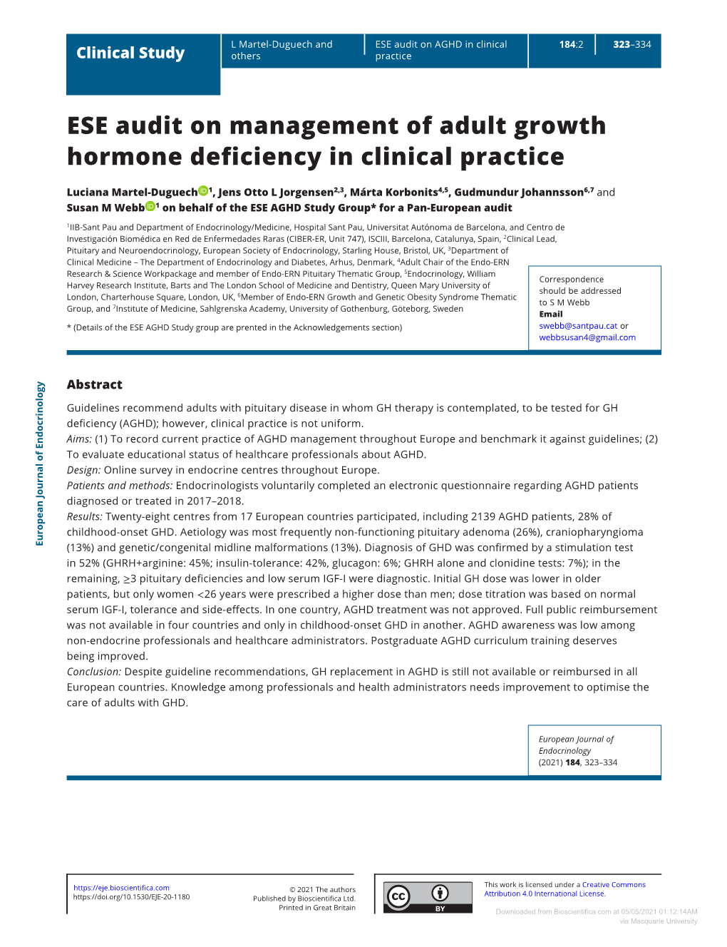 ESE Audit on Management of Adult Growth Hormone Deficiency In