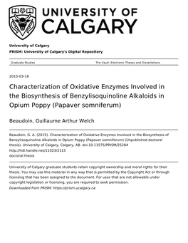 Characterization of Oxidative Enzymes Involved in the Biosynthesis of Benzylisoquinoline Alkaloids in Opium Poppy (Papaver Somniferum)