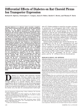 Differential Effects of Diabetes on Rat Choroid Plexus Ion Transporter Expression Richard D